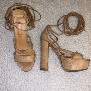Boohoo Tan Platform Heels